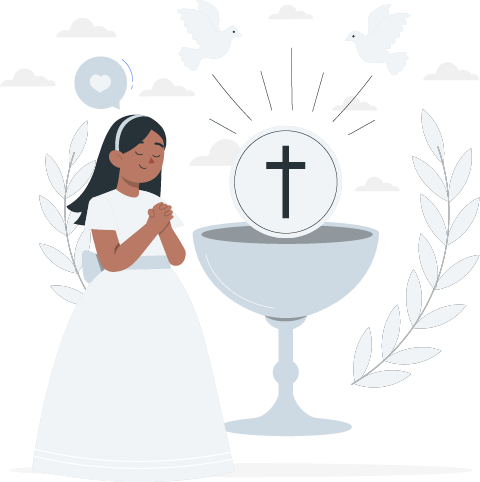 communion Illustration d'un prêtre qui baptise un bébé avec une colombe et des feuilles de lauriers